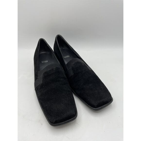 Stuart Weitzman Slip On Block Heel Square Toe Black Suede Size 8.5 AA Narrow - Picture 3 of 7